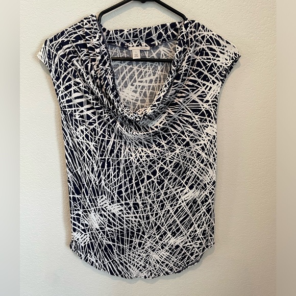 Halogen Women's Abstract Cowl Neck Tunic Tank Top Blue White Size Small - Picture 1 of 8